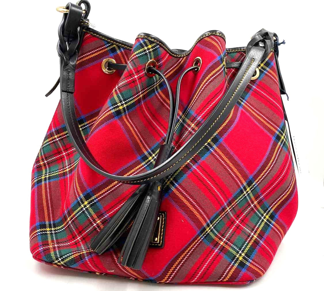 NWT DOONEY & BOURKE Red Tartan Plaid TASHA Drawstring Bucket Bag Purse