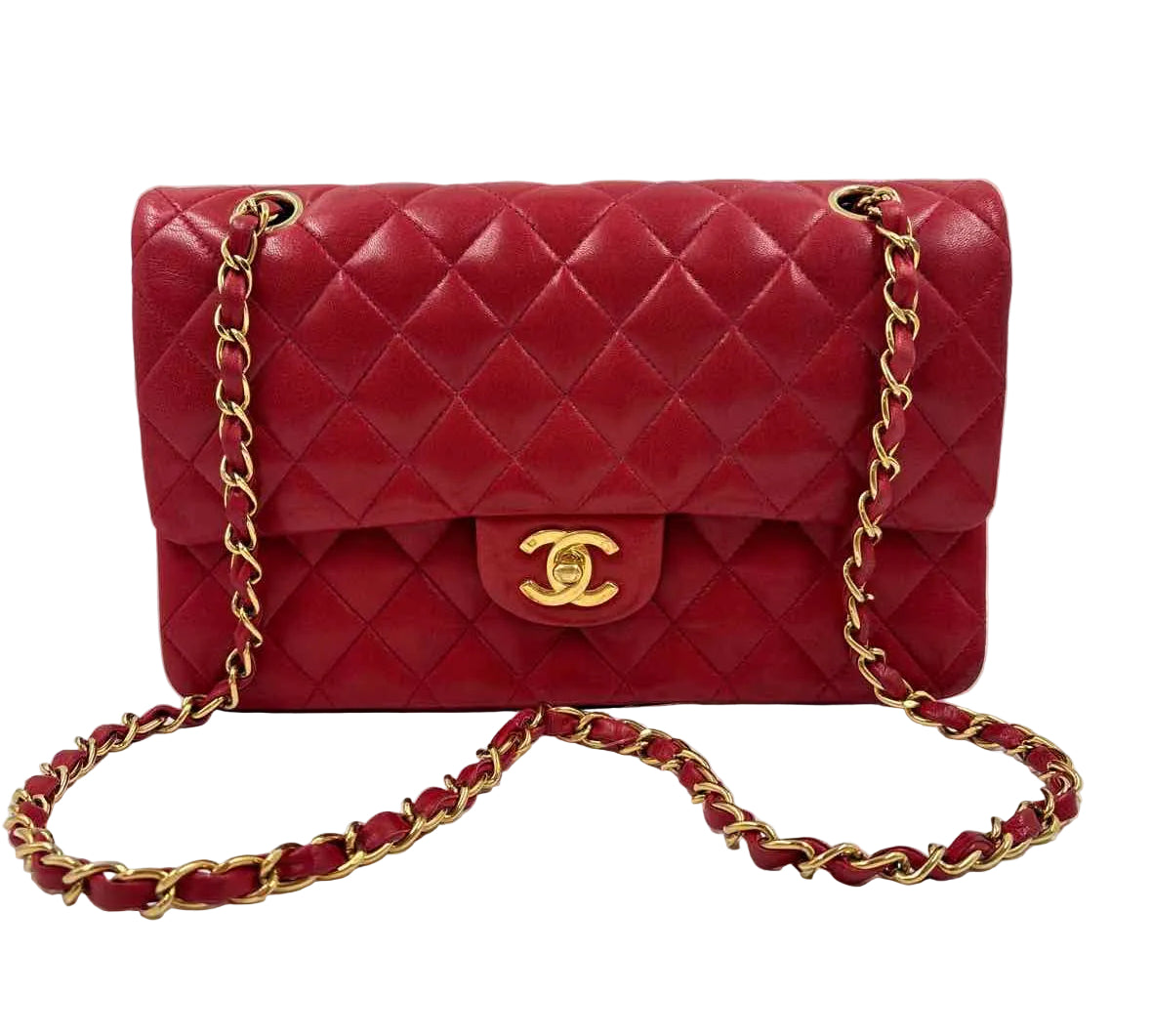 CHANEL Red Lambskin Leather MEDIUM CLASSIC DOUBLE FLAP Bag Purse