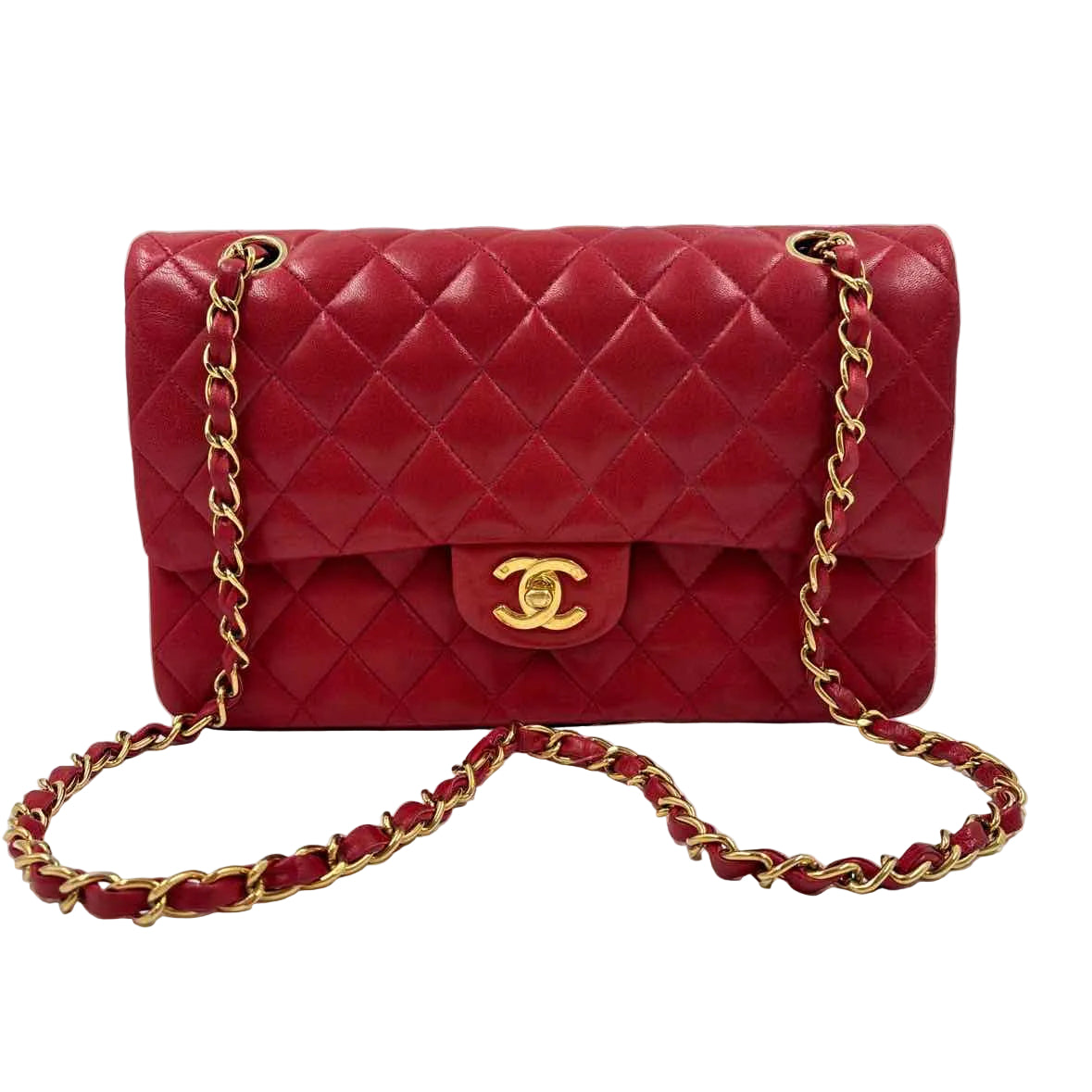 CHANEL Red Lambskin Leather MEDIUM CLASSIC DOUBLE FLAP Bag Purse