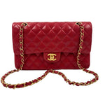CHANEL Red Lambskin Leather MEDIUM CLASSIC DOUBLE FLAP Bag Purse