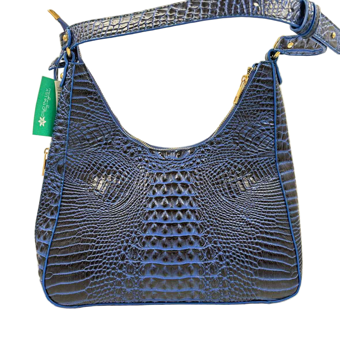 Back BRAHMIN Royal Blue & Black Croc-Embossed Leather OMBRE MELBOURNE TABITHA Shoulder Bag Purse