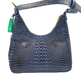 Back BRAHMIN Royal Blue & Black Croc-Embossed Leather OMBRE MELBOURNE TABITHA Shoulder Bag Purse