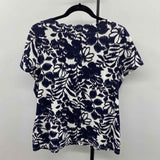 Anne Klein Women's Size L Navy Floral Short Sleeve Shirt