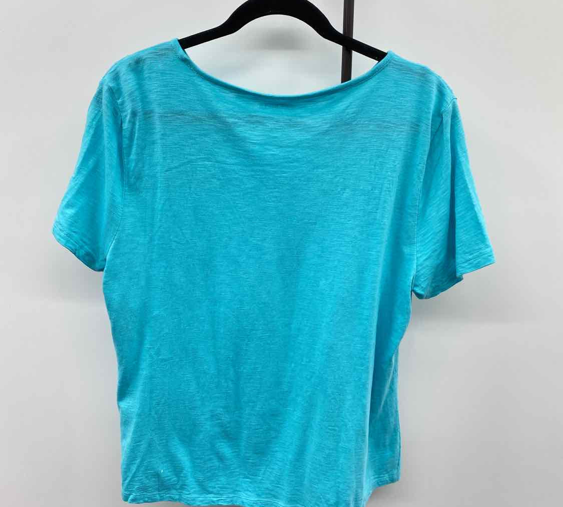 Talbots Women's Size LP Aqua Textured Short Sleeve Shirt