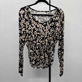 Bella Dahl Women's Size L Black Floral Long Sleeve Shirt