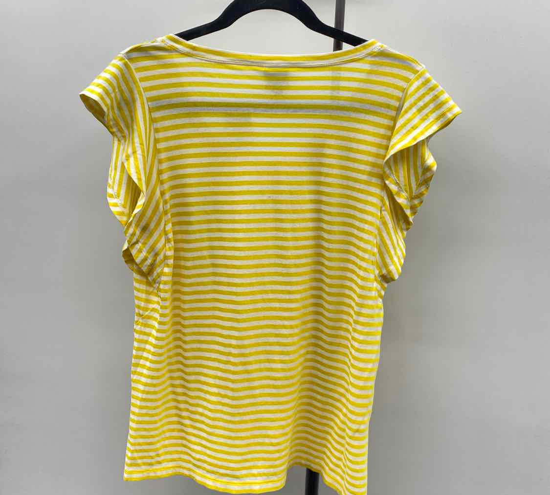 CABI Women's Size M Yellow Stripe Short Sleeve Shirt