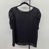 Loft Women's Size L Black dotted Short Sleeve Shirt