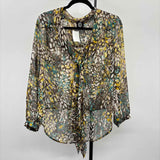 Bobeau Women's Size M Brown Abstract Long Sleeve Shirt