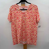 Lands End Women's Size L Peach Floral Short Sleeve Shirt