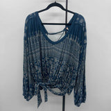 Free People Women's Size M Teal Floral Long Sleeve Shirt