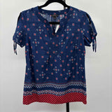 Talbots Women's Size XSP Navy Floral Short Sleeve Shirt