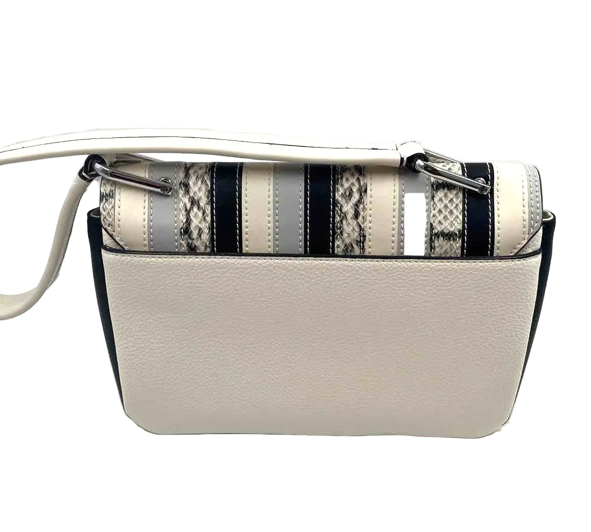 CALVIN KLEIN White Gray & Black Embossed Snakeskin Striped Vegan Leather Flap-Front Purse