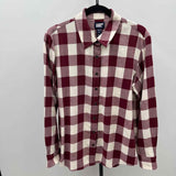 Lands End Women's Size XL maroon Checkered Long Sleeve Shirt