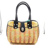 PATRICIA NASH Woven Natural Wicker & Leather LUCENA Frame Satchel Purse