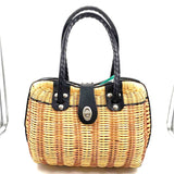 PATRICIA NASH Woven Natural Wicker & Leather LUCENA Frame Satchel Purse