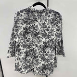 Isaac Mizrahi Women's Size L Black Floral Long Sleeve Shirt