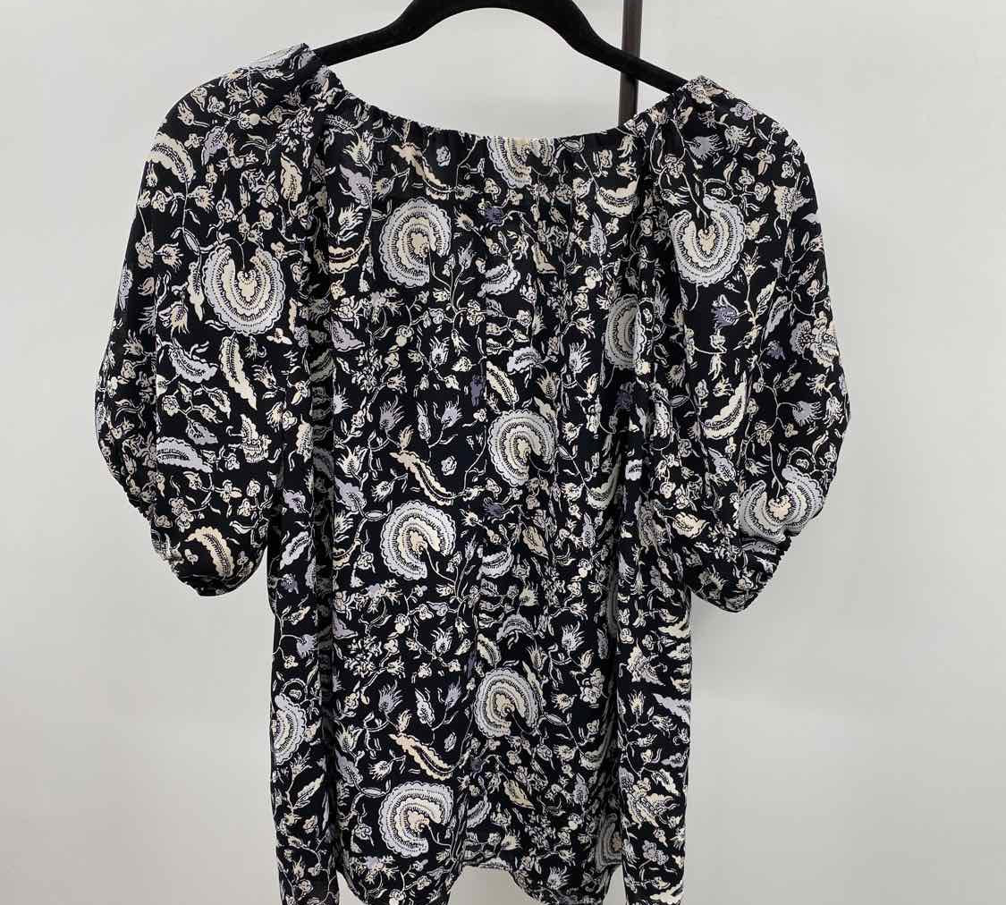 Ann Taylor Women's Size S Black Floral Short Sleeve Shirt