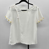 Banana Republic Women's Size M White Beaded Short Sleeve Shirt