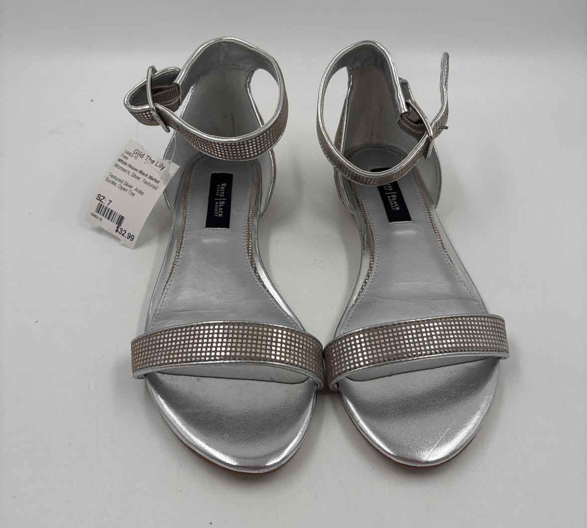 White House Black Market Women's Shoe Size 7 Silver Textured Flats