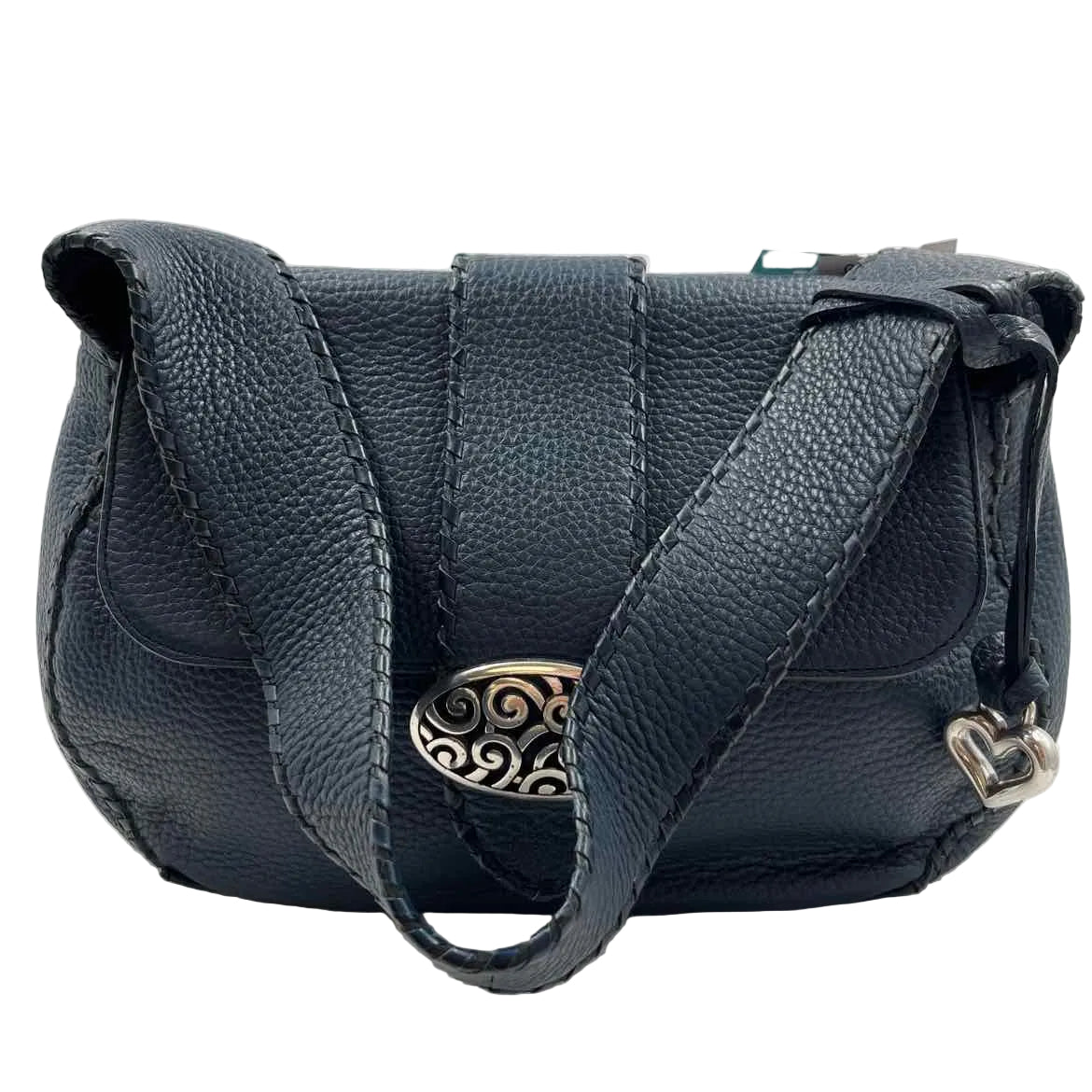 BRIGHTON Navy Blue Pebble Leather FRANKI Hobo Bag Purse w/Filigree Detailing