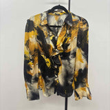 Magaschoni Women's Size S Yellow Abstract Long Sleeve Shirt