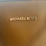 Exterior Logo MICHAEL KORS Caramel Brown Saffiano Leather JET SET TRAVEL Tote Purse