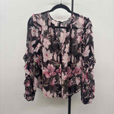 White House Black Market Women's Size XS Black Floral Long Sleeve Shirt