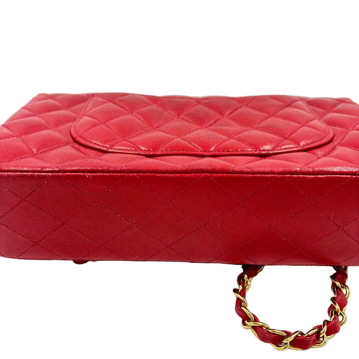 Bottom CHANEL Red Lambskin Leather MEDIUM CLASSIC DOUBLE FLAP Bag Purse