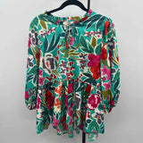 Umgee Women's Size L Green Floral Long Sleeve Shirt