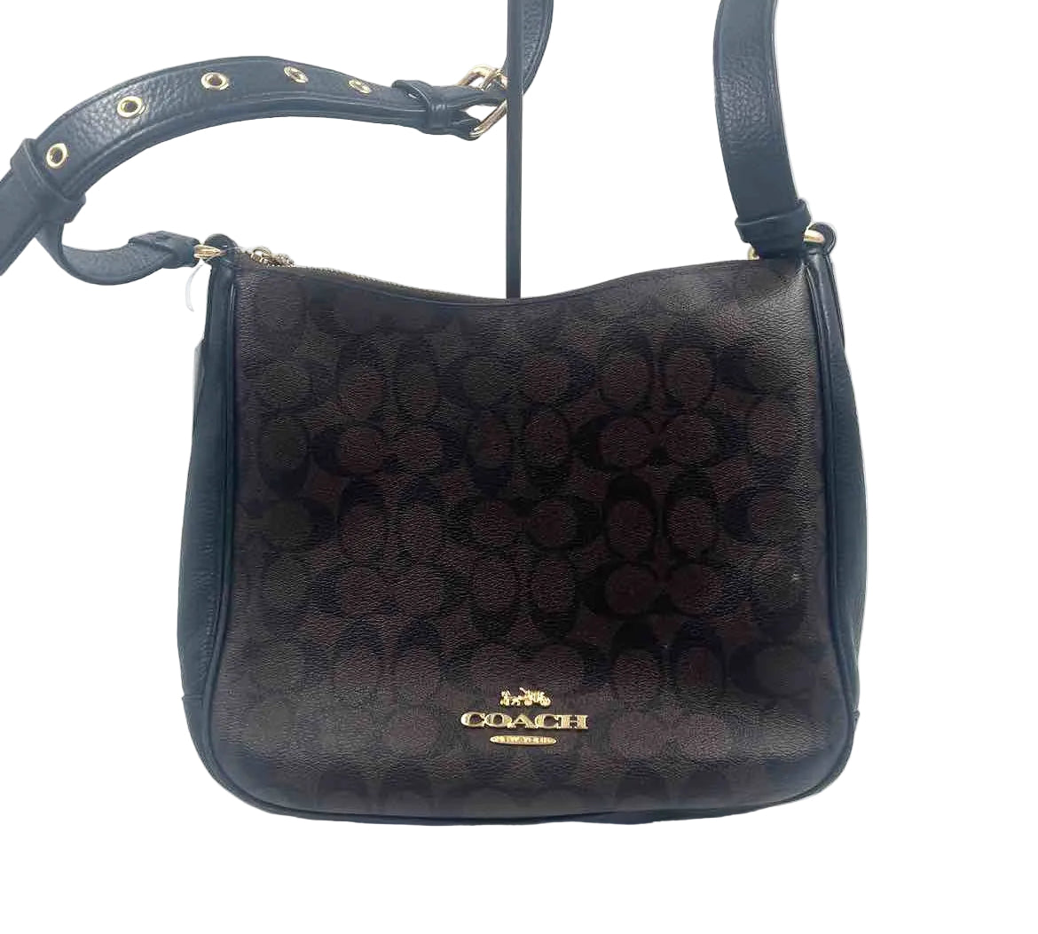 COACH Brown & Black Signature C Logo ELLIE FILE BAG Crossbody Purse
