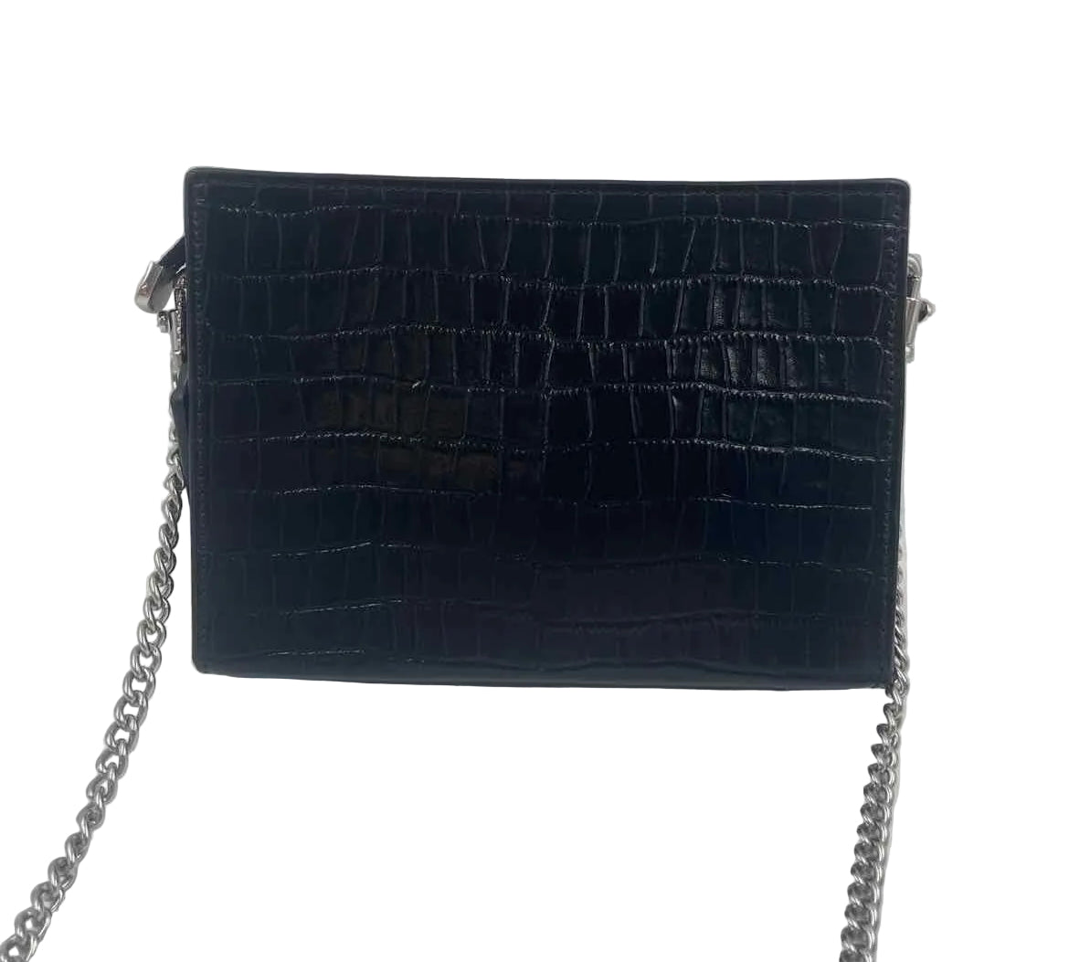 COACH Croc-Embossed Black Leather Crossbody Purse