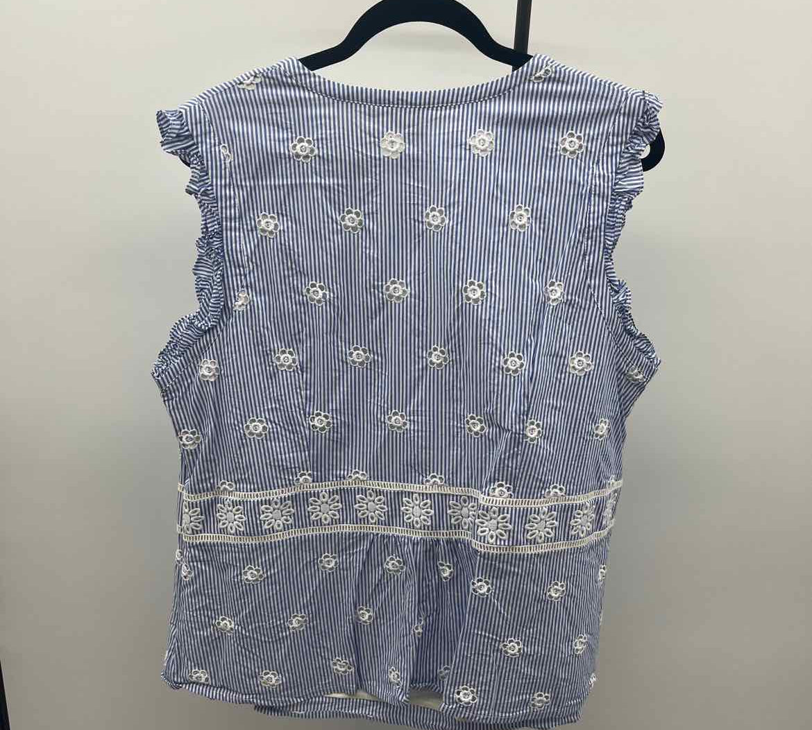 Boden Women's Size 1X Blue Stripe Sleeveless Shirt
