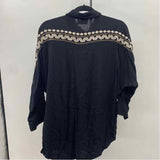 Fab'rik Women's Size L Black Embroidered Long Sleeve Shirt