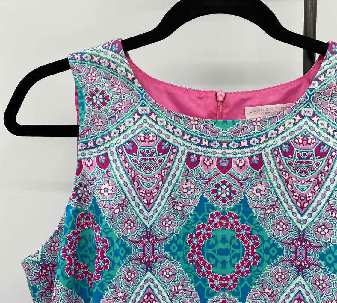 London Times Women's Size 14P Teal Abstract Dress
