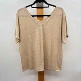 Chico's Women's Size L Tan Solid Short Sleeve Shirt