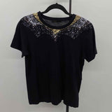 Maje Women's Size L Black Sequins Short Sleeve Shirt