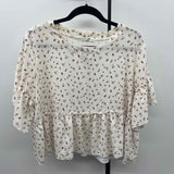 Altar'd State Junior's Size L Ivory Floral Short Sleeve Shirt