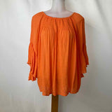 Chico's Women's Size M Orange Crinkle Long Sleeve Shirt