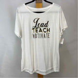 Lane Bryant Women's Size L White Words Short Sleeve Shirt