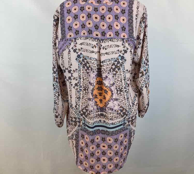Black Rainn Women's Size L Purple Floral Long Sleeve Shirt